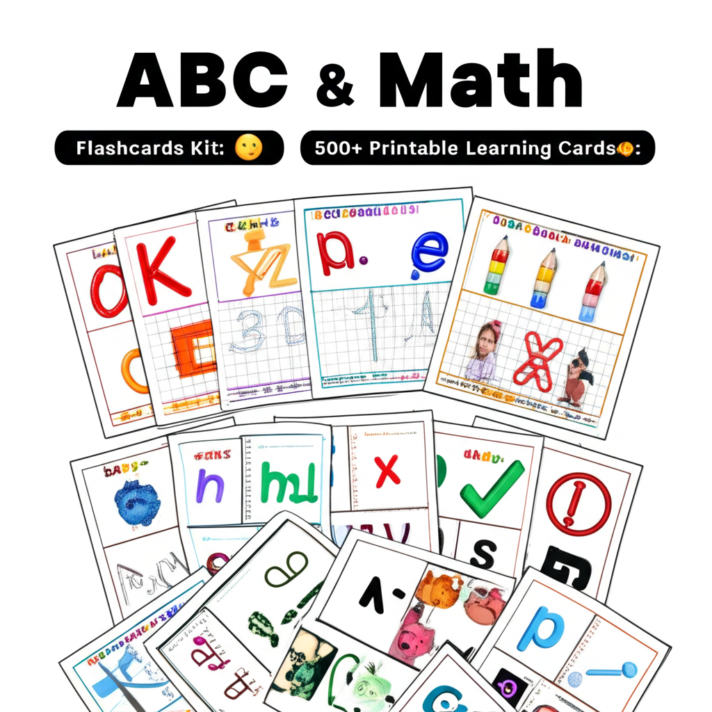 ABC & Math Flashcards Kit: 500+ Printable Learning Cards 2 ABC Math Flashcards Kit2