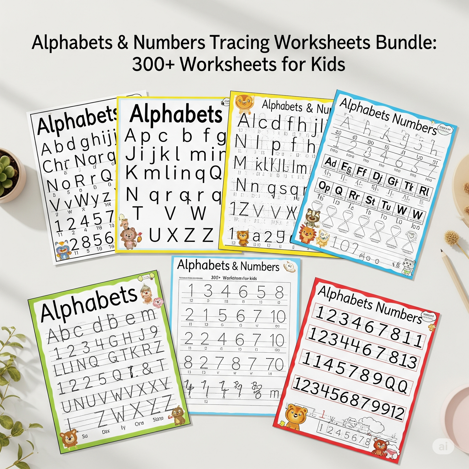 Alphabets & Numbers Tracing Worksheets Bundle: 500+ Worksheets 2 Alphabets Numbers Tracing2