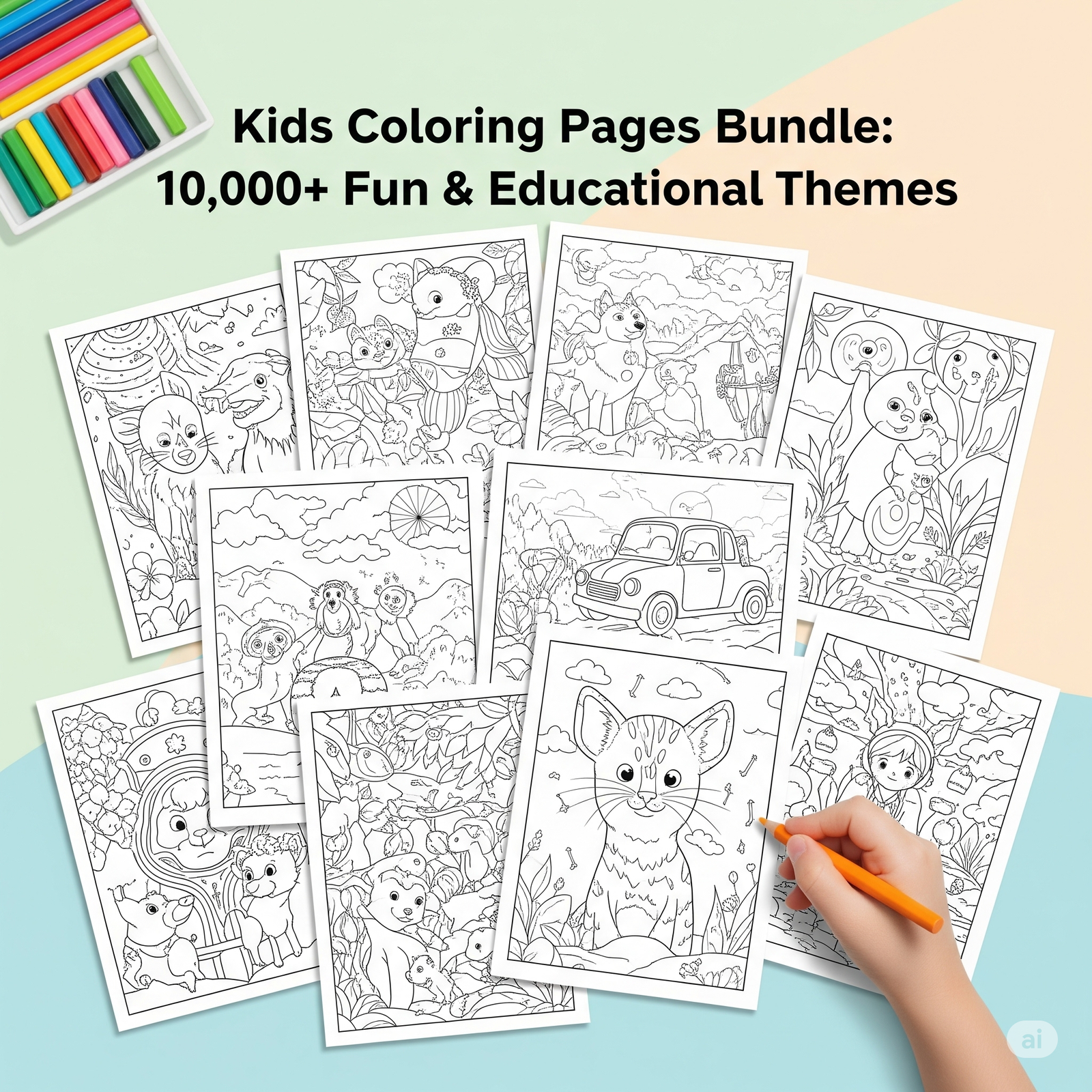 Kids Coloring Pages Bundle: 10,000+ Fun & Educational Themes 2 Kids Coloring Pages Bundle Fun Educational Themes