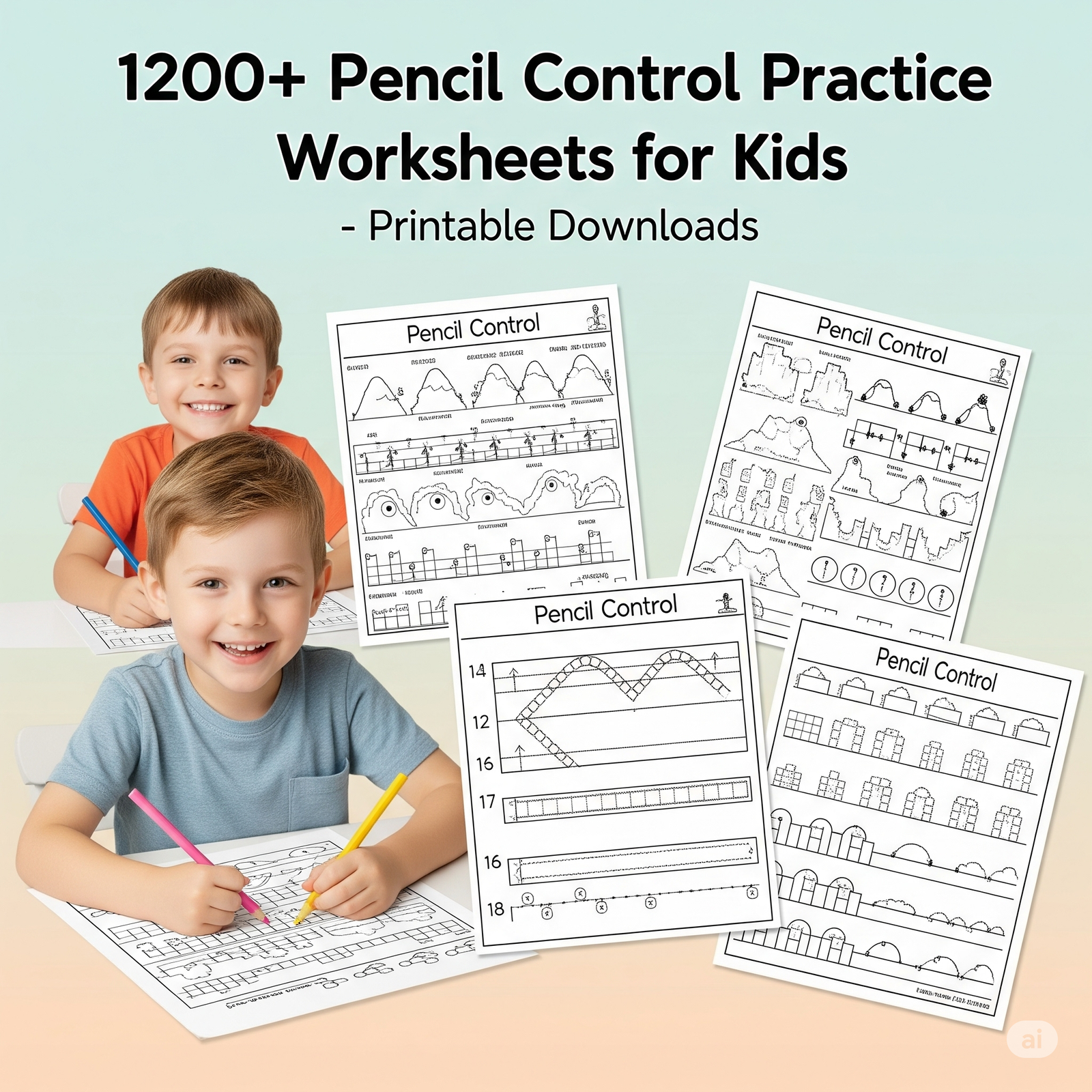 1200+ Kids Pencil Control Practice Worksheets Bundle: Printable Activities for Preschool & Kindergarten 1 Pencil Control Practice Worksheets2