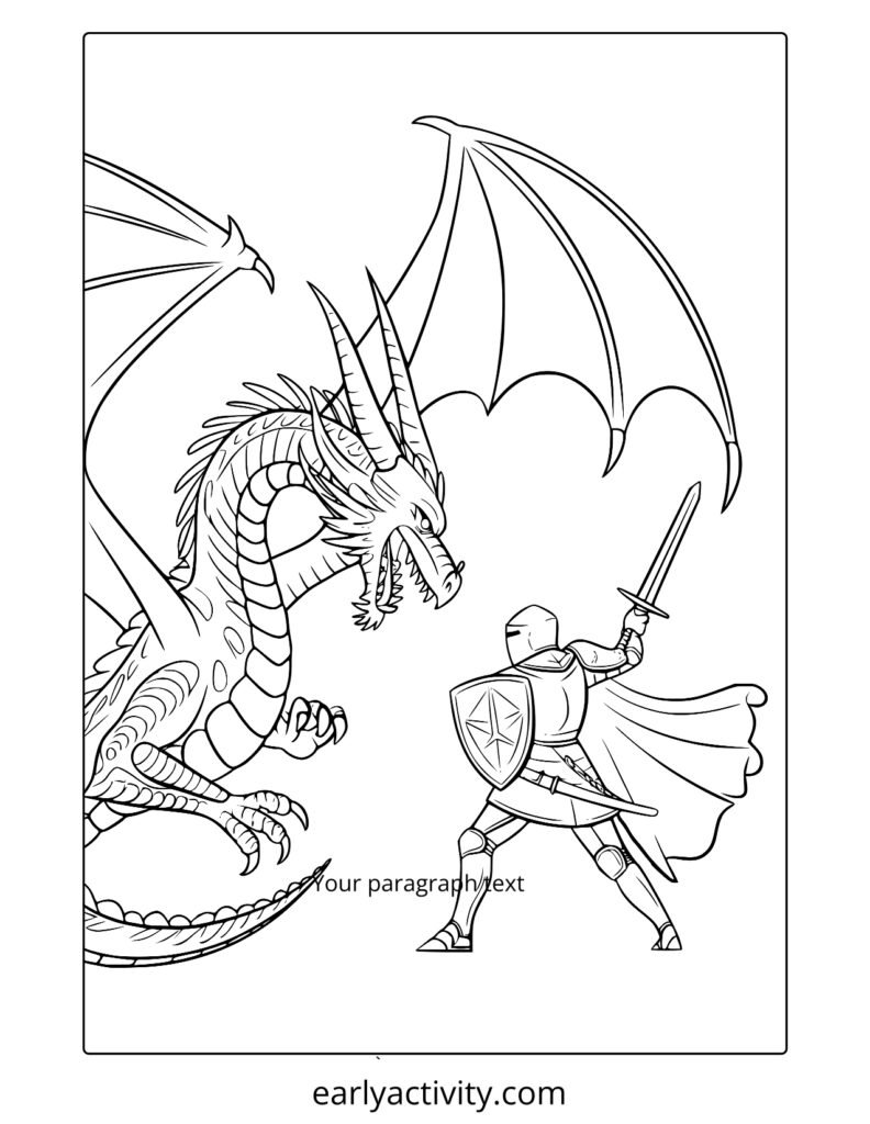 11_ dragon vs knight battle coloring page