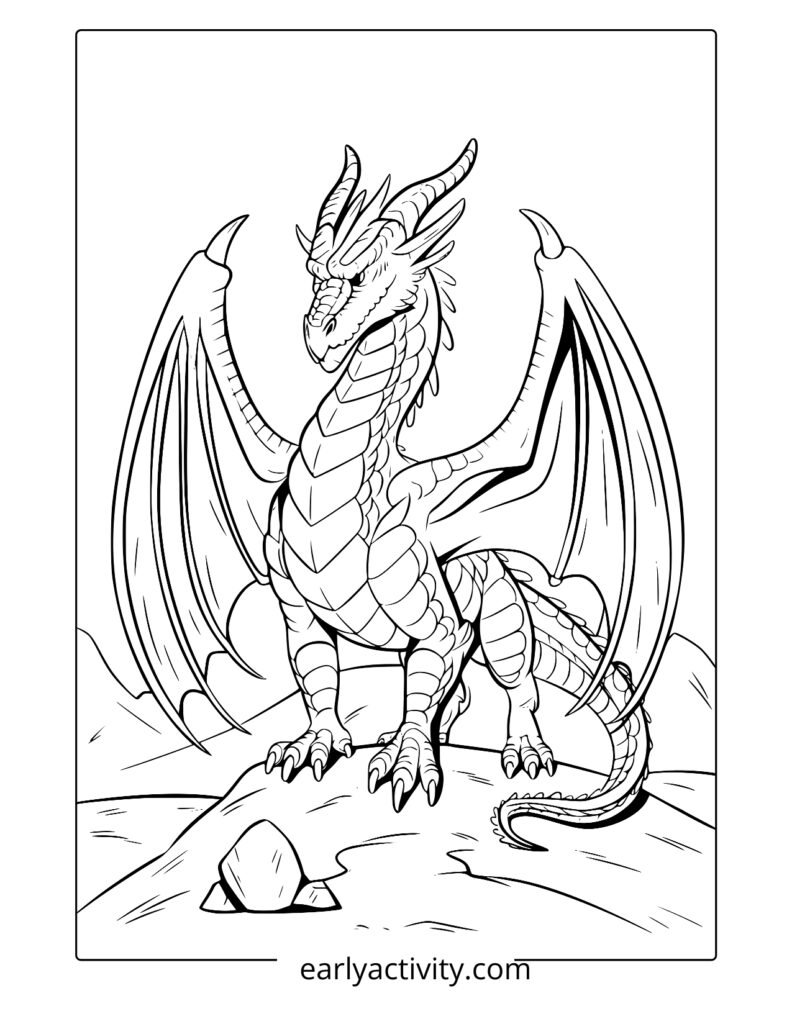 20_realistic dragon coloring page