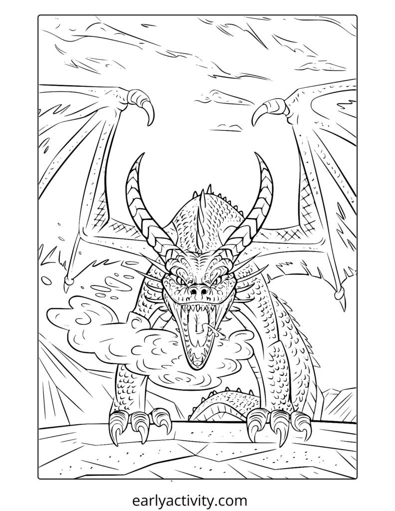 21scary realistic dragon coloring page