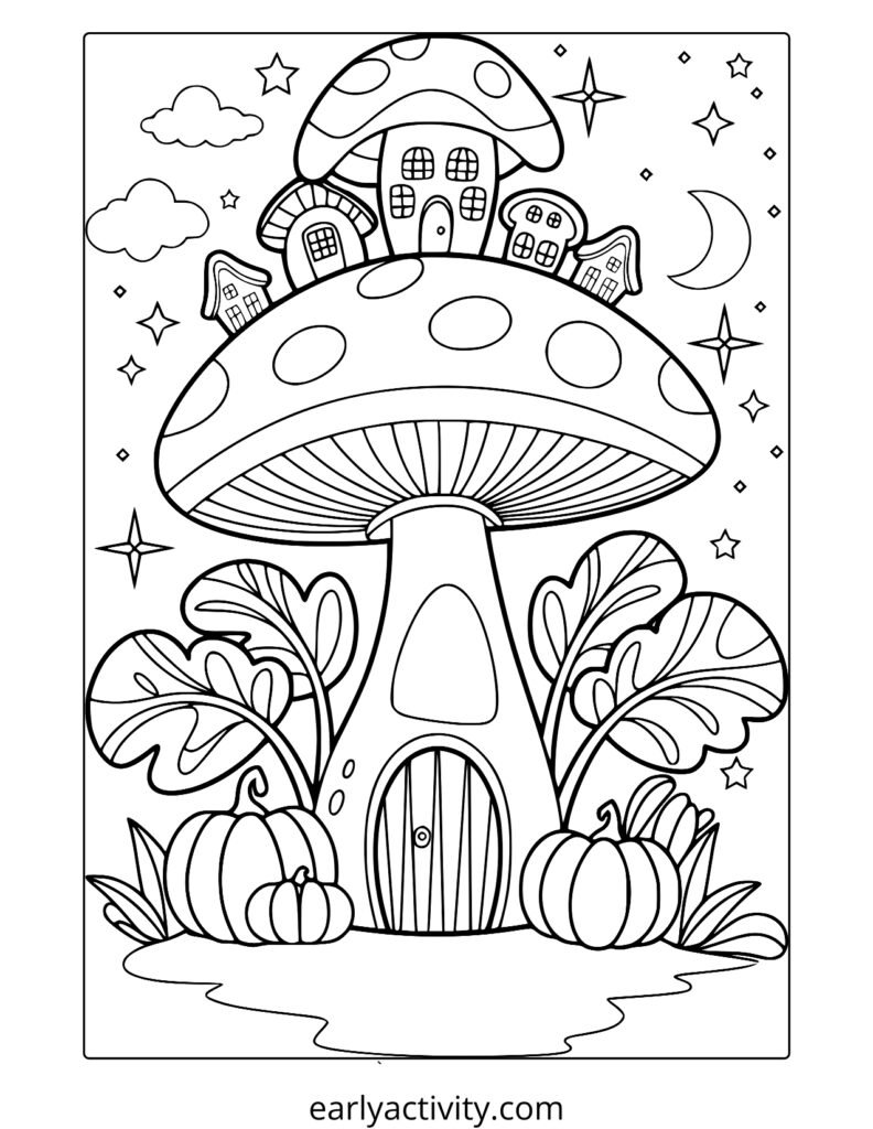 5_ mushroom city coloring page